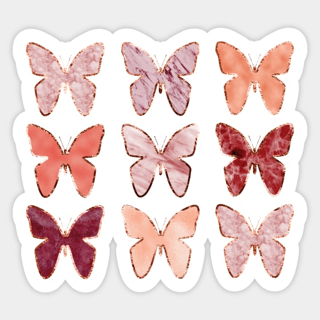 Rose gold butterflies Sticker by peggieprints